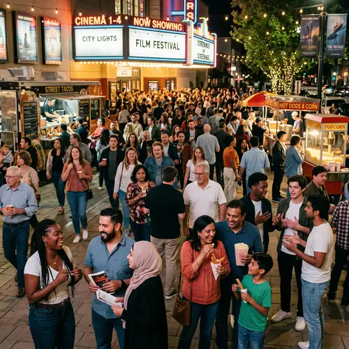Diverse Crowd Enjoying Street Food and Entertainment
