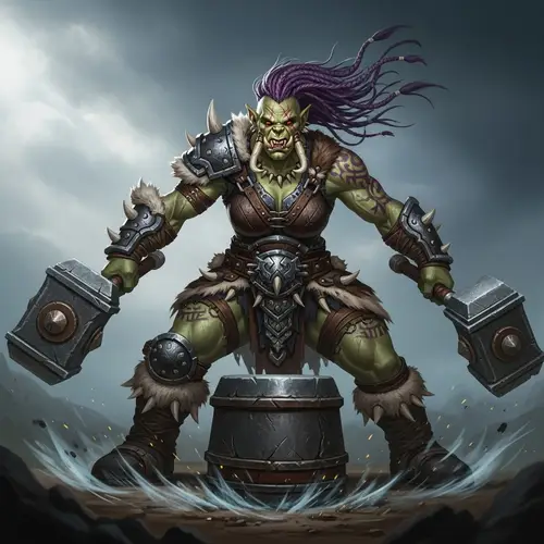 Fierce Female Orc Barbarian with Warhammers