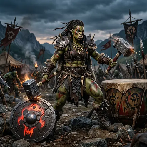Fierce Female Orc Barbarian with Warhammers