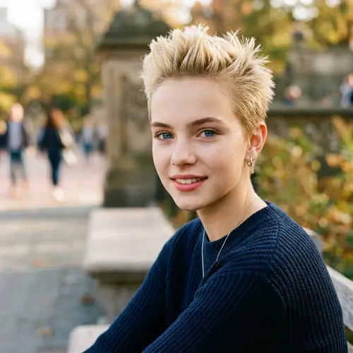Unique Young Caucasian Girl with Striking Crew Cut Hairstyle