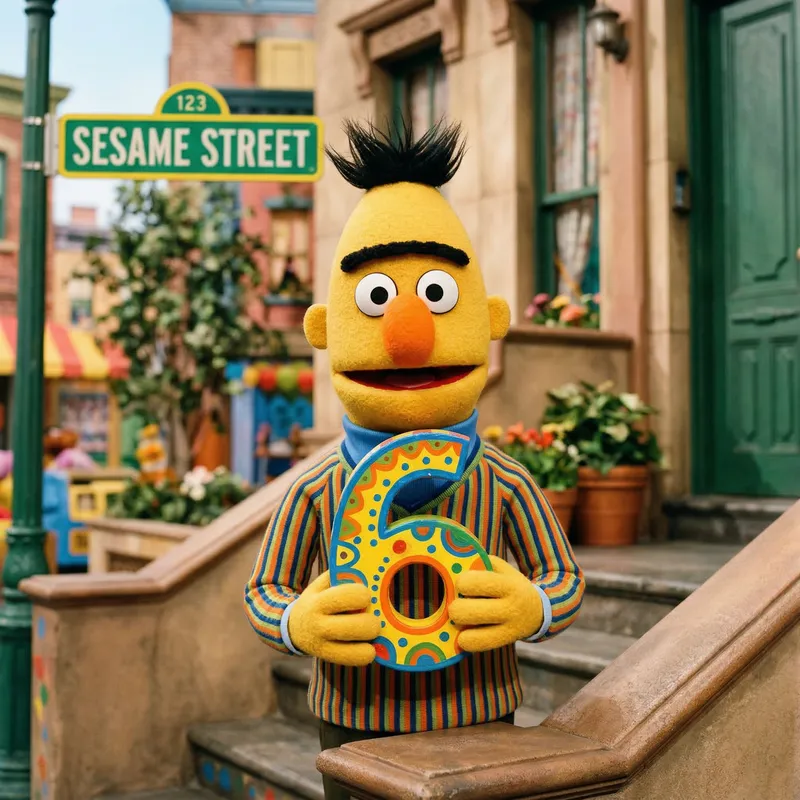 Bert from Sesame Street with the Number 6