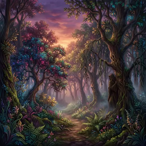 Mystical Forest at Dusk | Vibrant Colors | Maxfield Parrish Art