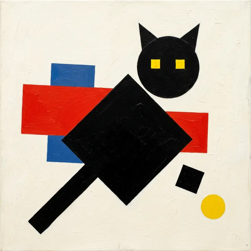 Suprematist Style Cat Art | Geometric Forms & Bold Colors