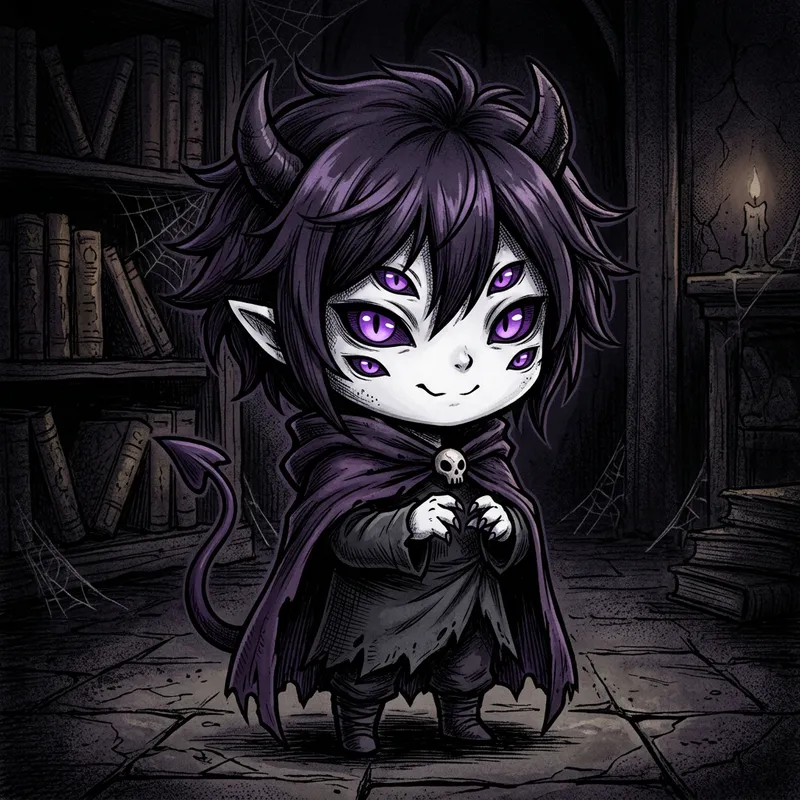 Chibi Demon Character Design with Six Eyes