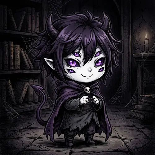 Chibi Demon Character Design with Six Eyes