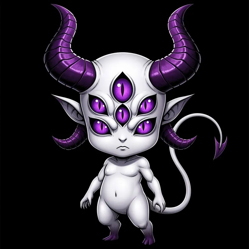 Chibi Demon Character Design with Six Eyes