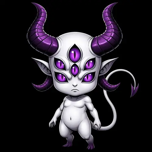 Chibi Demon Character Design with Six Eyes