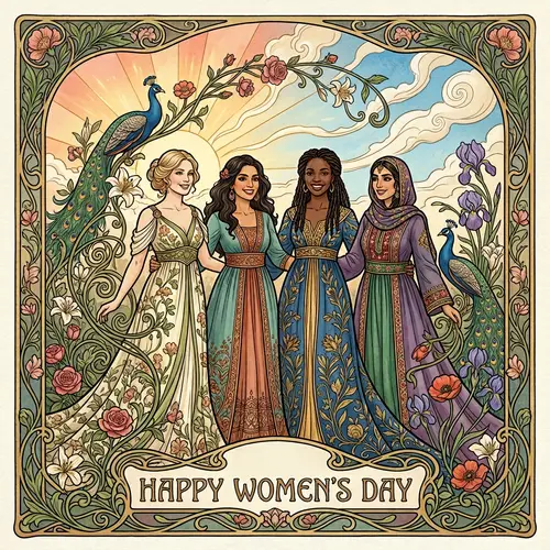 Art Nouveau Women's Day Invitation with Diverse Women