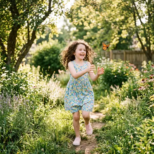 8-Year-Old Girl with Curly Hair | Sunny Day Outdoors