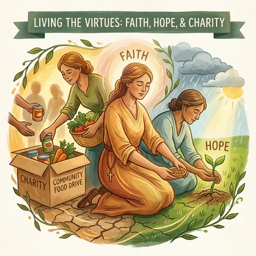 Graphic Representation of Moral Virtues: Faith, Hope, Charity