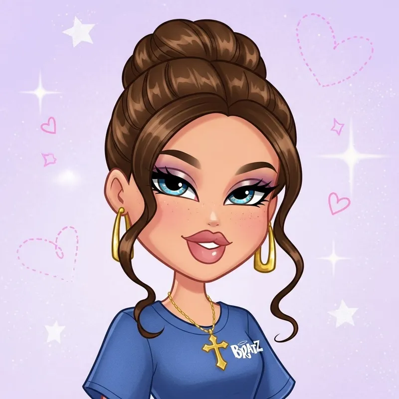 Bratz Doll Cartoon – Custom Blue Shirt & Gold Necklace