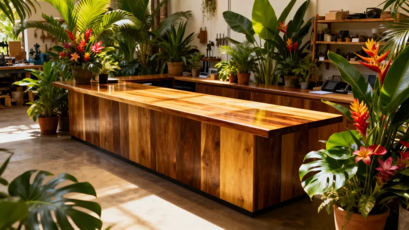 Stunning Tropical Reception Counter Design