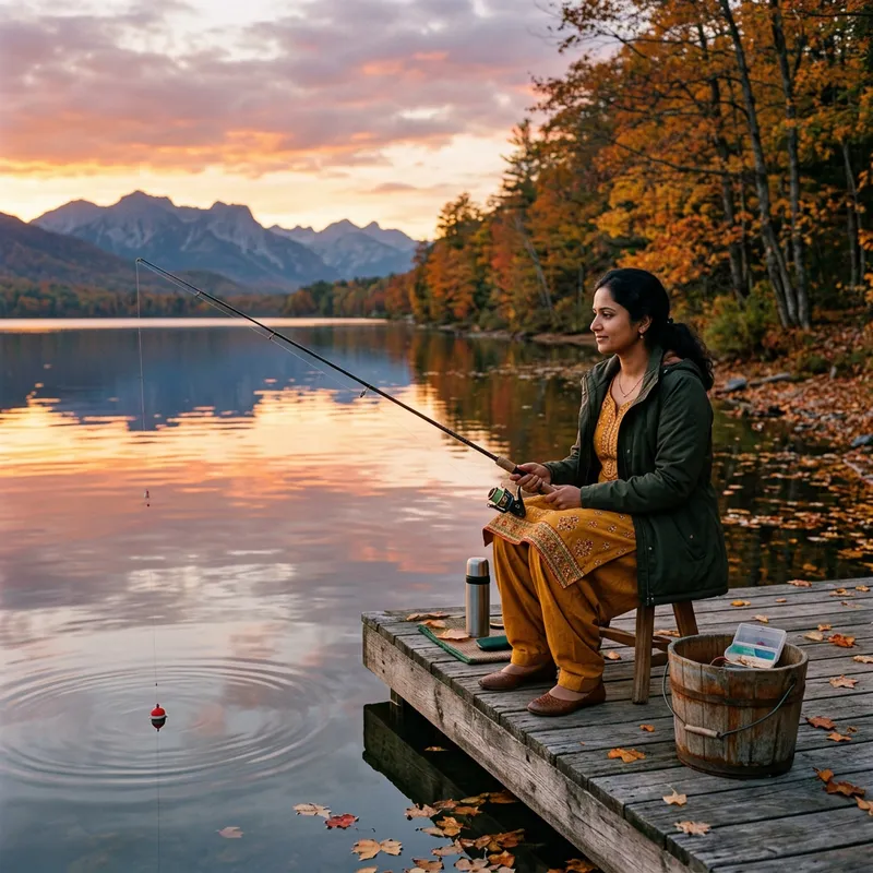 Serene Fishing Moment at Sunset by a Calm Lake