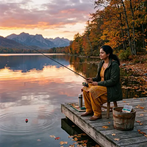 Tranquil Fishing Scene by a Serene Lake at Sunset