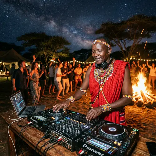 Maasai DJ Mixing Traditional Beats with Modern Music
