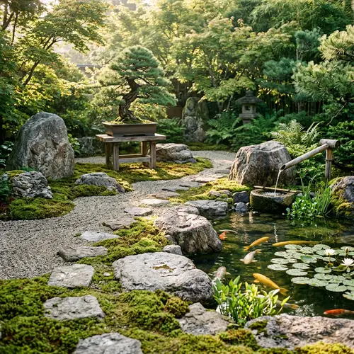 Tranquil Rock Garden: Serene Harmony in Morning Sunlight