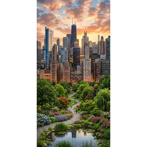 Vertical Landscaping: Tranquil City Park & High Rise Skyscrapers