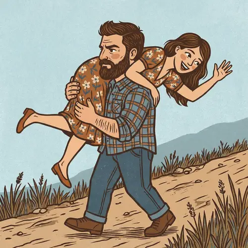 Strong Man Carrying Surprised Woman Illustration