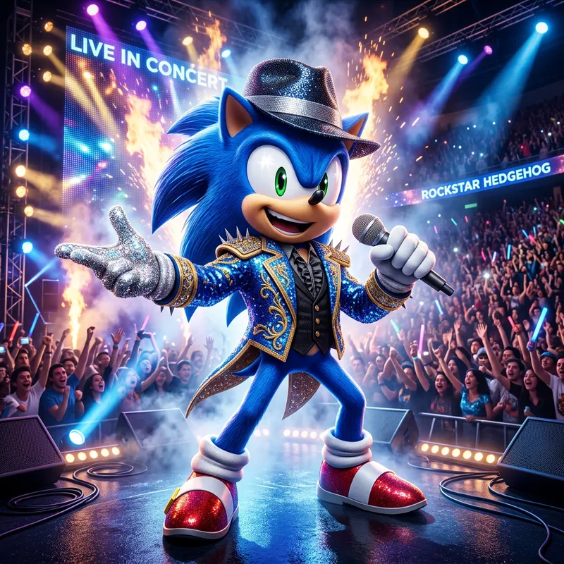 Sonic in Michael Jackson Outfit: Vibrant Stage Performance