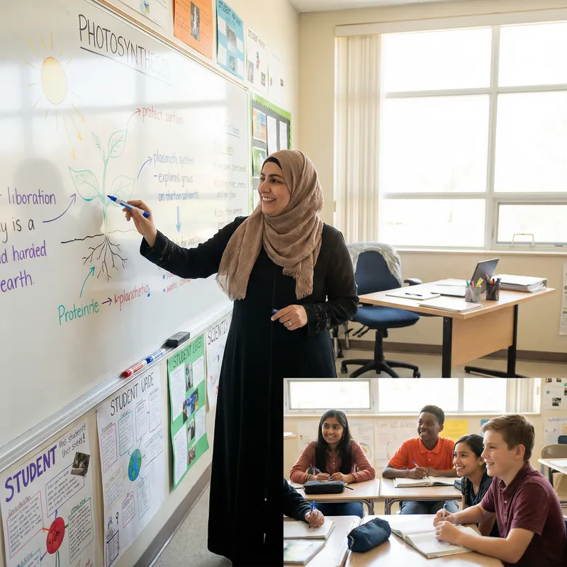 Middle-Eastern Teacher Engages Diverse Classroom Middle-Eastern Teacher Engages Diverse Classroom