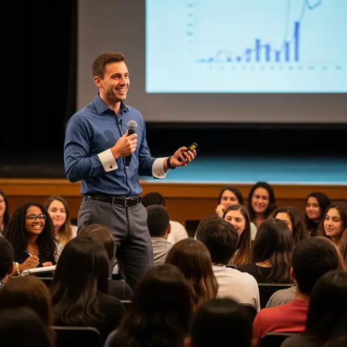 Engaging College Audience in Dark Blue Shirt