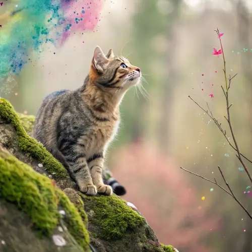 Adventurous Tabby Cat in Dreamy Watercolor Art