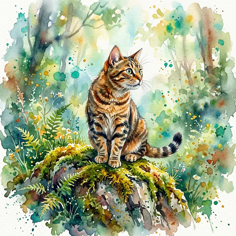 Adventurous Tabby Cat in Dreamy Watercolor Art Adventurous Tabby Cat in Dreamy Watercolor Art