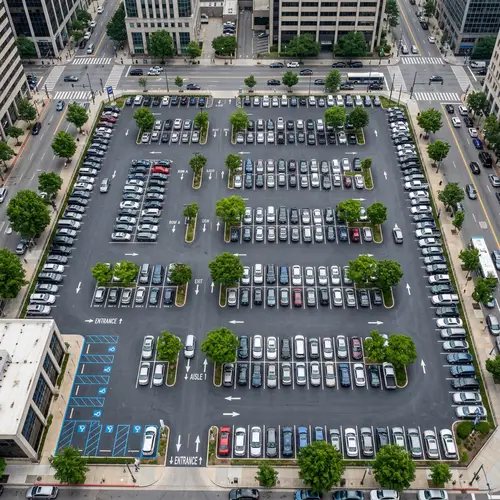 Top-Down Parking Lot Map in Busy Urban Area