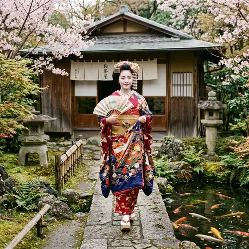 Traditional Japanese Geisha in Vibrant Kimono