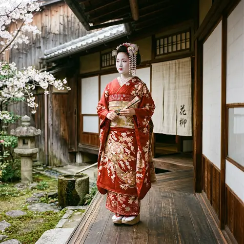 Traditional Japanese Geisha Scene | Elegant Kimono & Serene Ambiance