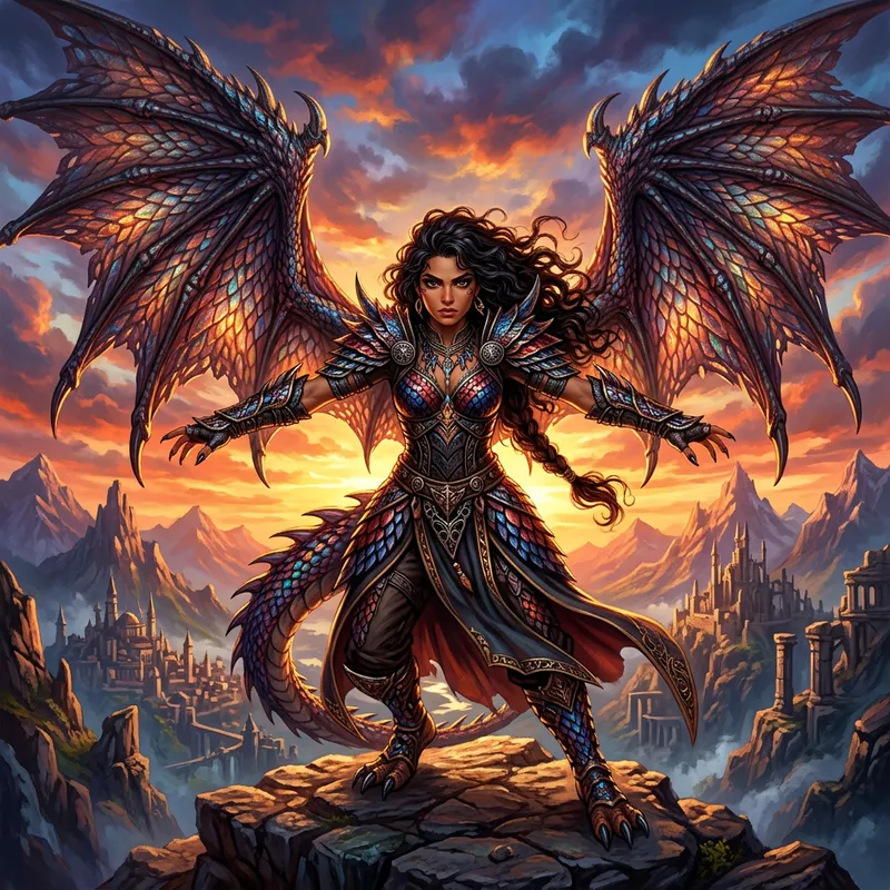 Fierce Dragon Girl: Striking Pose & Dramatic Lighting in Fantasy Art