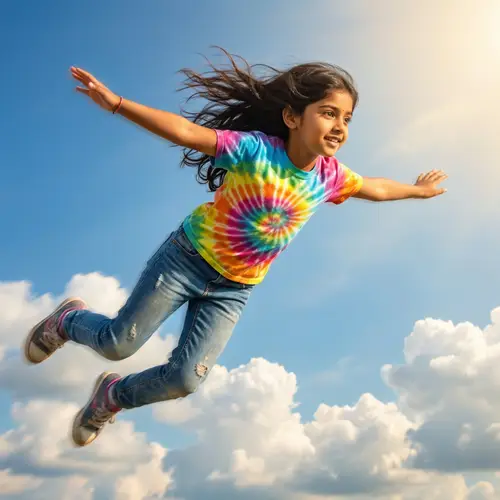 Young South Asian Girl Soaring Through the Sky | Sunny Afternoon