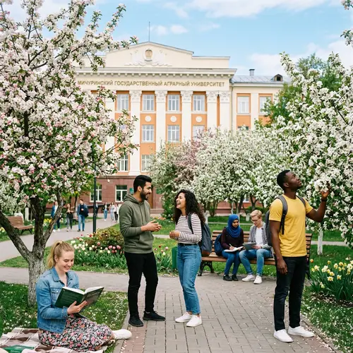 Spring at Michurinsk State Agrarian University: Students, Flowers, Apples