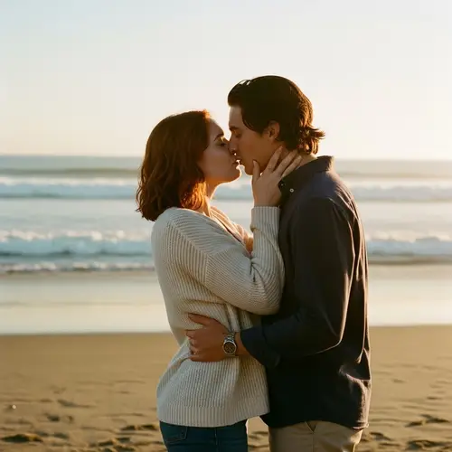 Romantic Kissing Photo by the Sea Beach