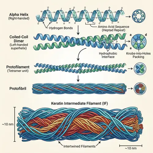 Keratin Protein Structure: Scientific Illustration in Biology Textbook Style