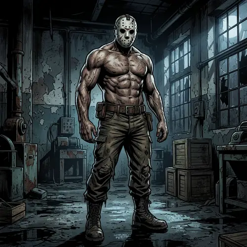 Muscular Horror Character with Hockey Mask - Athletic Physique