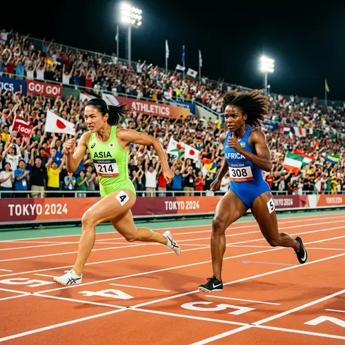 Athletic Sprint Race: Asian vs Black Woman on Professional Track