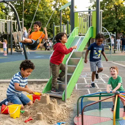 Diverse Group of Boys Playing Joyfully on Playground