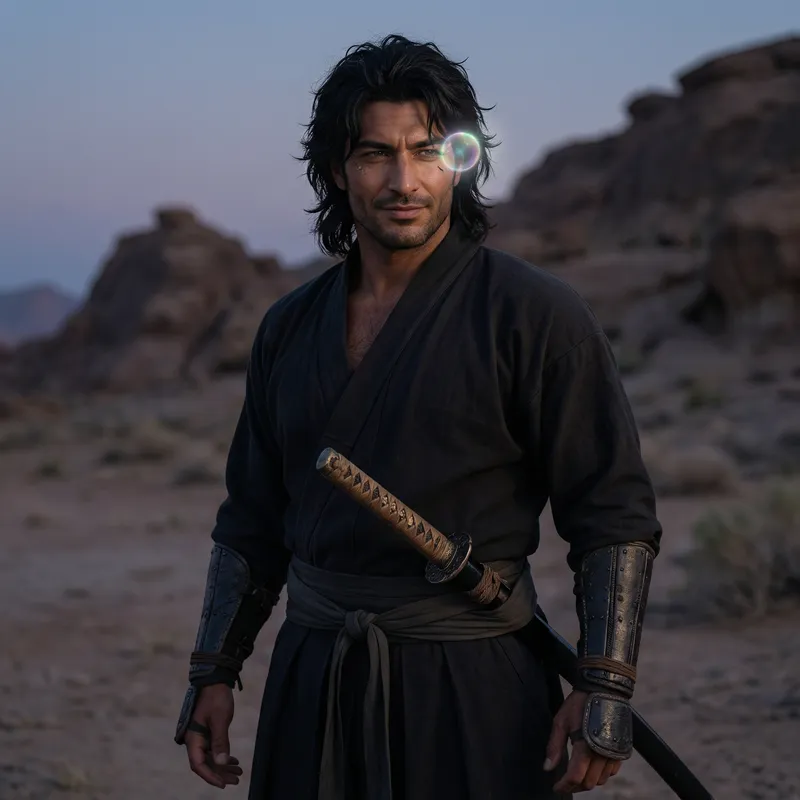 Brawny Middle-Eastern Trickster Samurai with Glowing Eye