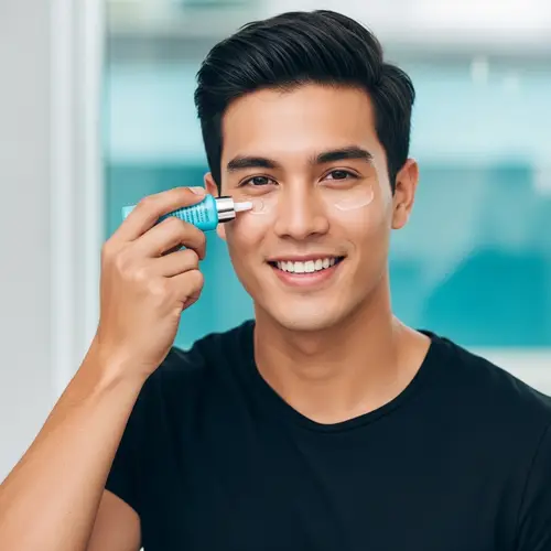 Vibrant Filipino Male Model Applying Eye Gel