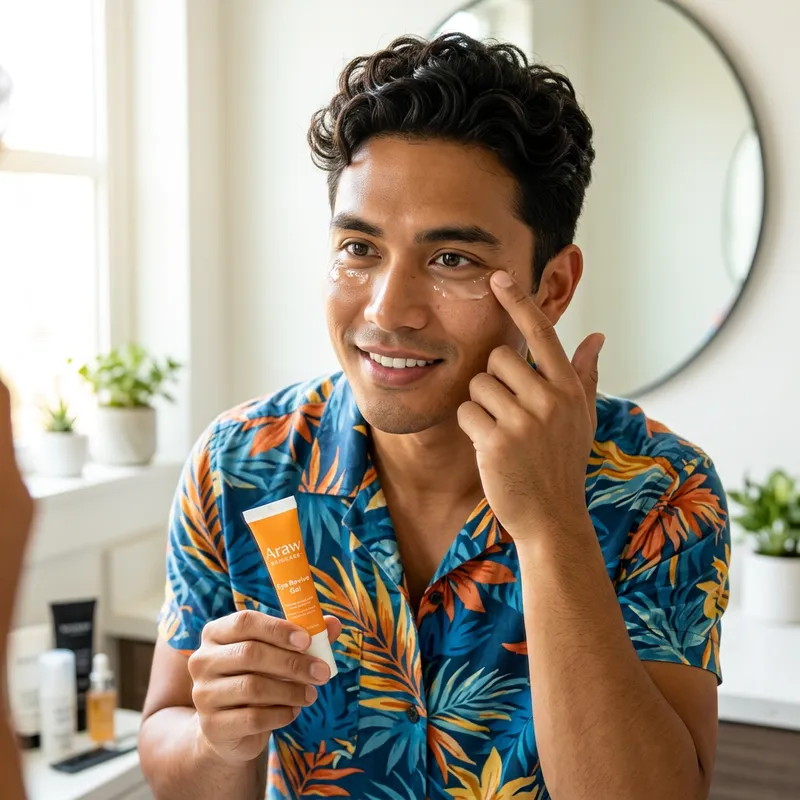 Vibrant Filipino Male Model Applying Eye Gel Vibrant Filipino Male Model Applying Eye Gel