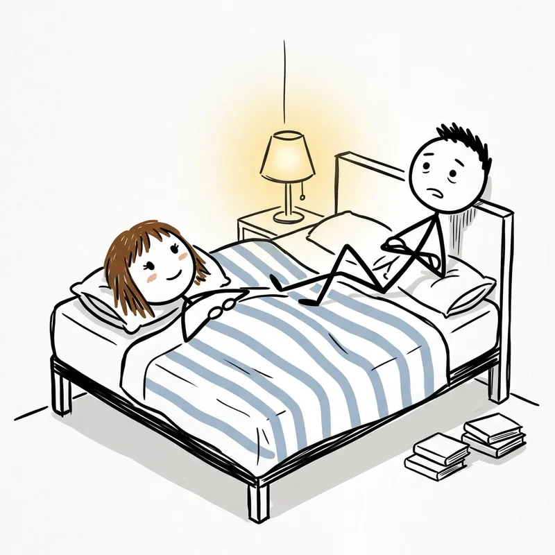 Cute Girl with Brown Hair and Injured Guy Stick Figures in Bed