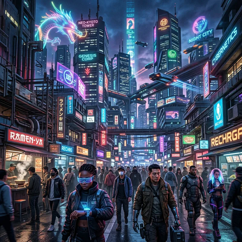 Future Cityscape and Cyberpunk Scene | Neon-Lit Urban Metropolis
