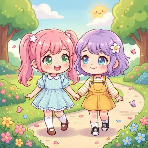 Charming Chibi Girls Holding Hands