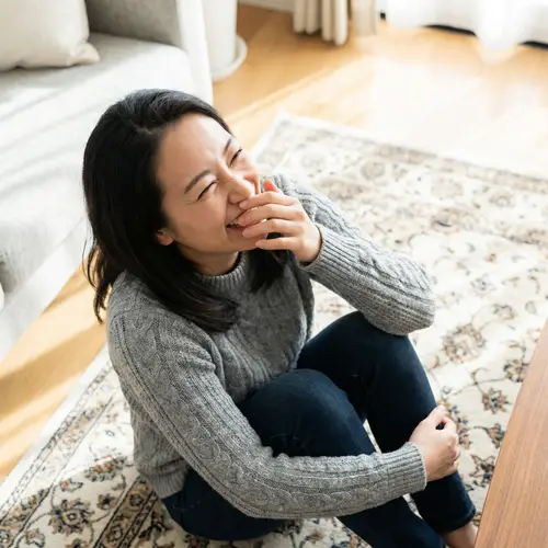 Joyful Asian Woman Tickle - Photorealistic Image