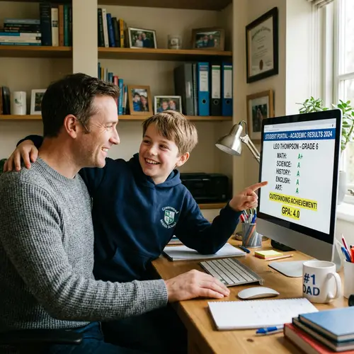 Kid Celebrates Excellent Results with Parent