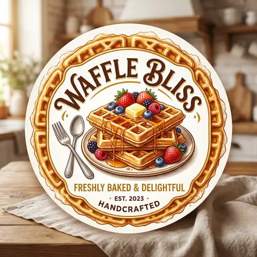 Golden Waffle Delights | Fresh Fruits & Maple Syrup Stacked Waffles