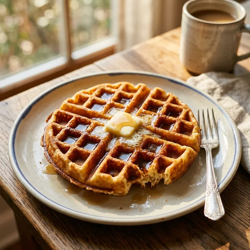 Golden Brown Waffle with Maple Syrup & Butter