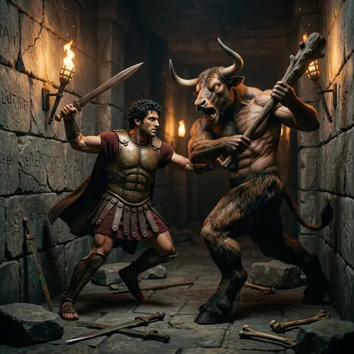 Theseus vs Minotaur: Ancient Greek Mythology Epic Battle