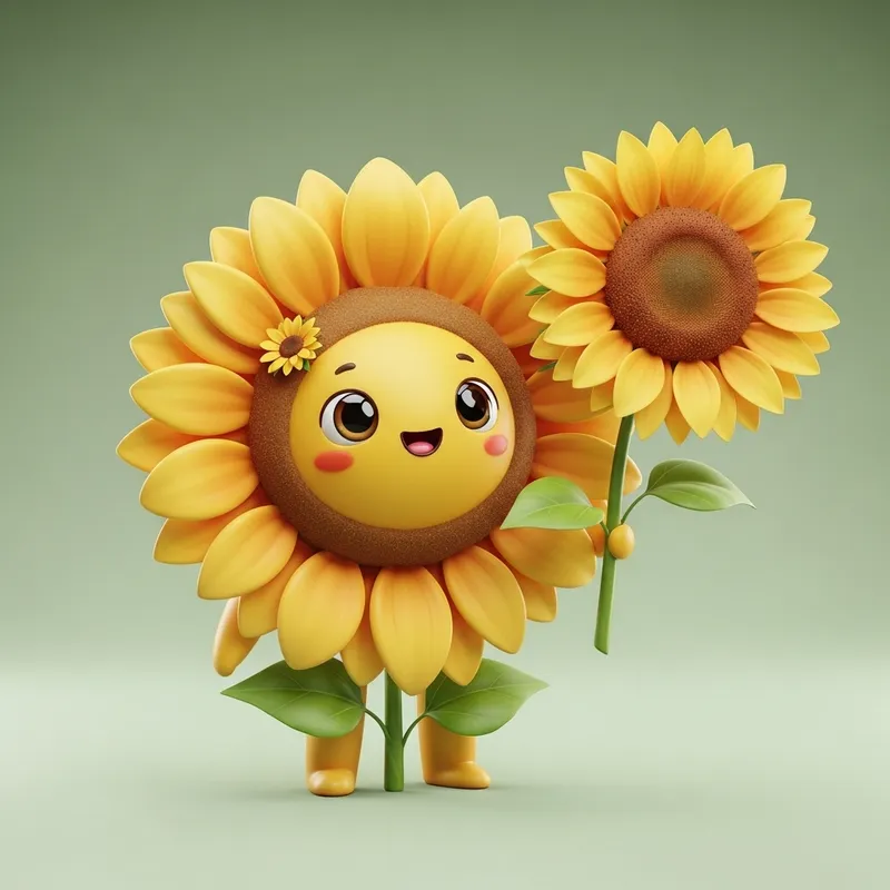 Cute Flower Theme Mascot Holding a Sunflower